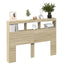 sengegavl med opbevaring og LED-lys 140x17x102 cm sonoma-eg