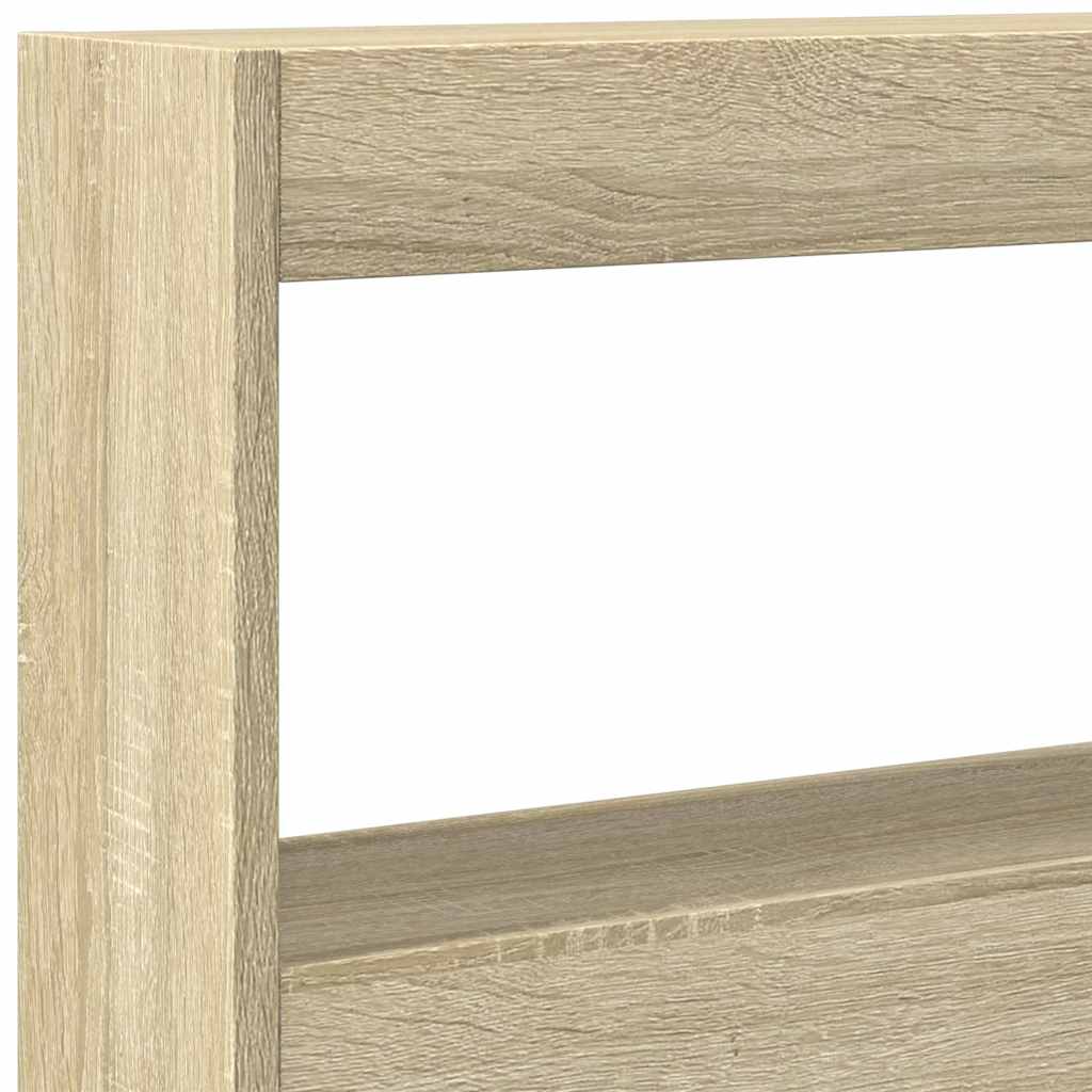 sengegavl med opbevaring og LED-lys 160x17x102 cm sonoma-eg
