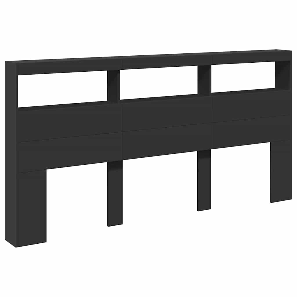 sengegavl med opbevaring og LED-lys 200x17x102 cm sort