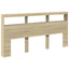 sengegavl med opbevaring og LED-lys 200x17x102 cm sonoma-eg