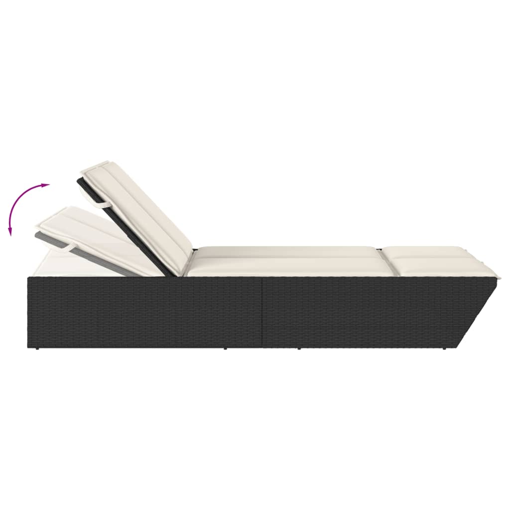 dobbelt loungesofa med hynder polyrattan sort