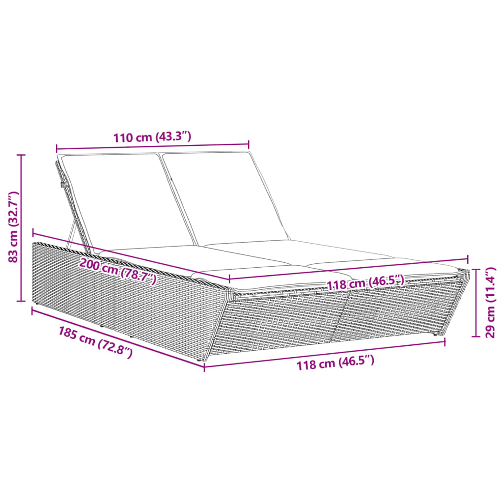 loungesofa med hynder polyrattan grå