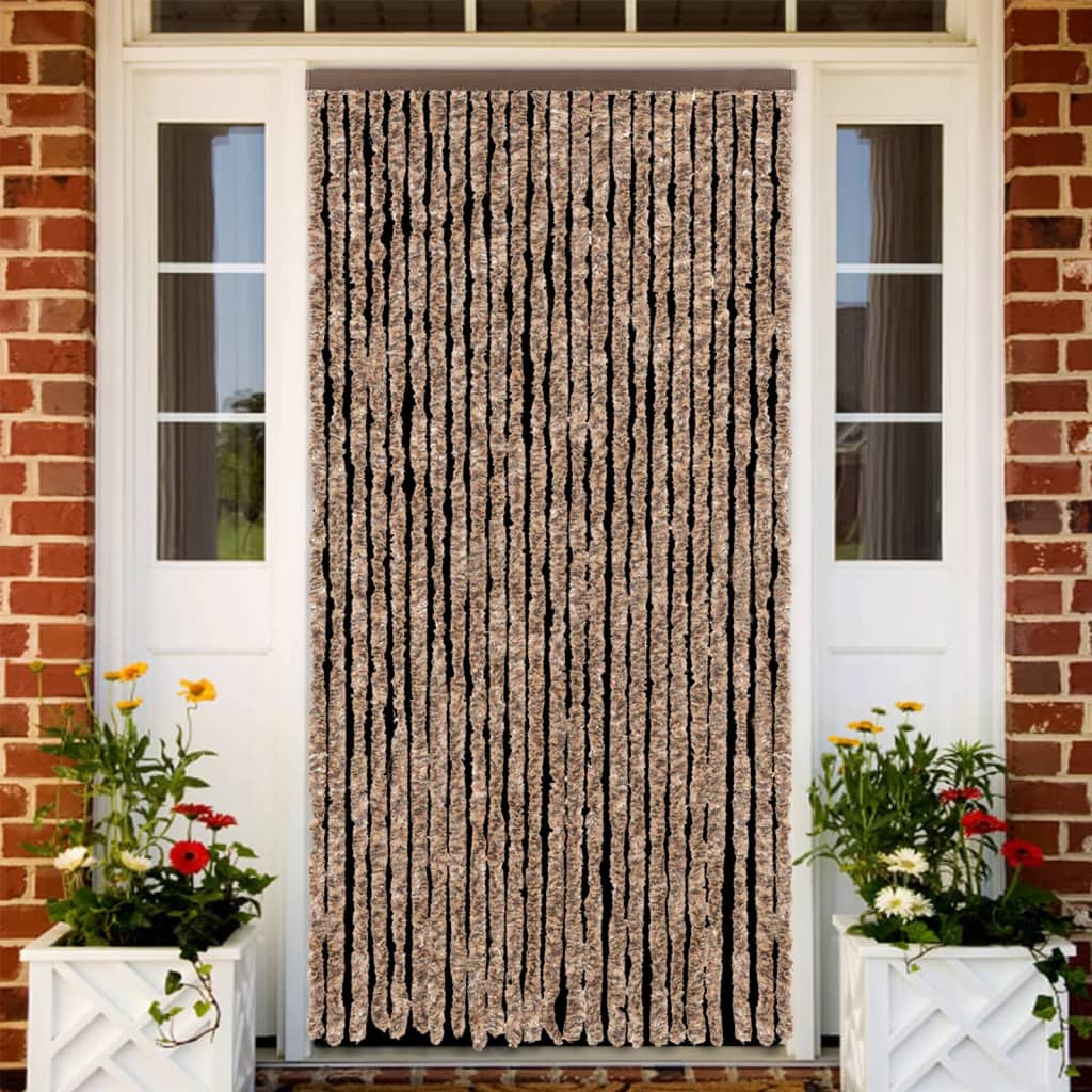 flueforhæng 100x230 cm chenille beige og mørkebrun
