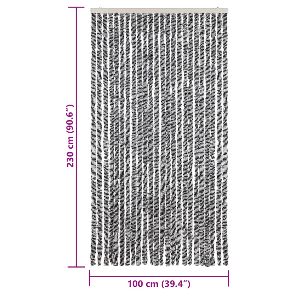 flueforhæng 100x230 cm chenille grå + sort og hvid