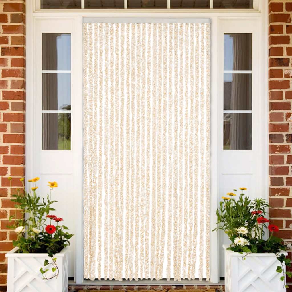 flueforhæng 100x230 cm chenille beige og hvid