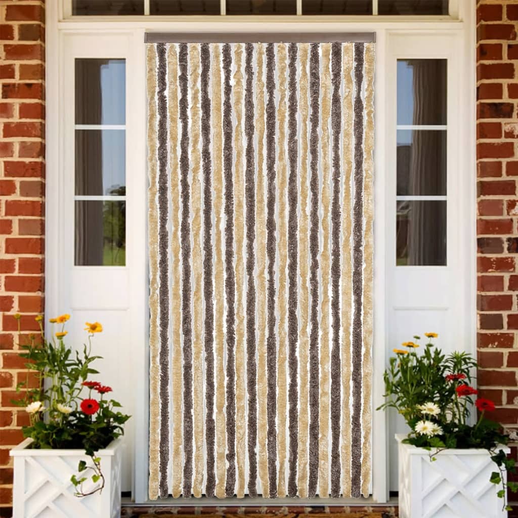 flueforhæng 90x220 cm chenille mørkebrun og beige