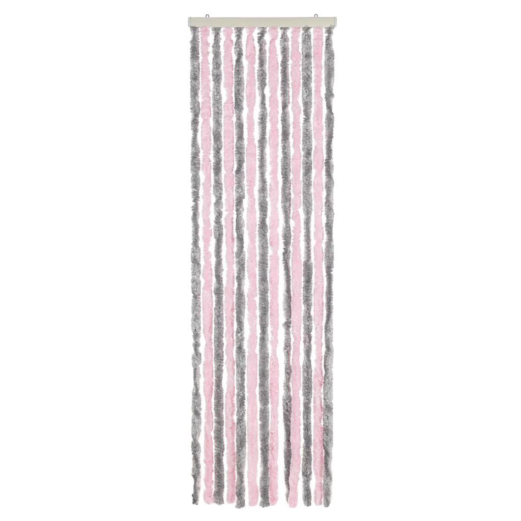 flueforhæng 56x185 cm chenille sølvgrå og lyserød