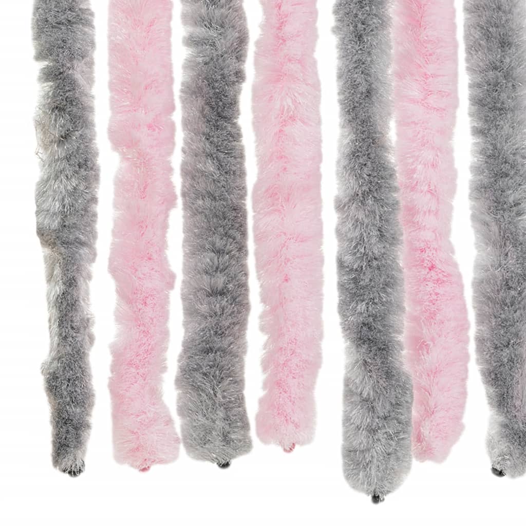 flueforhæng 90x200 cm chenille sølvgrå og lyserød