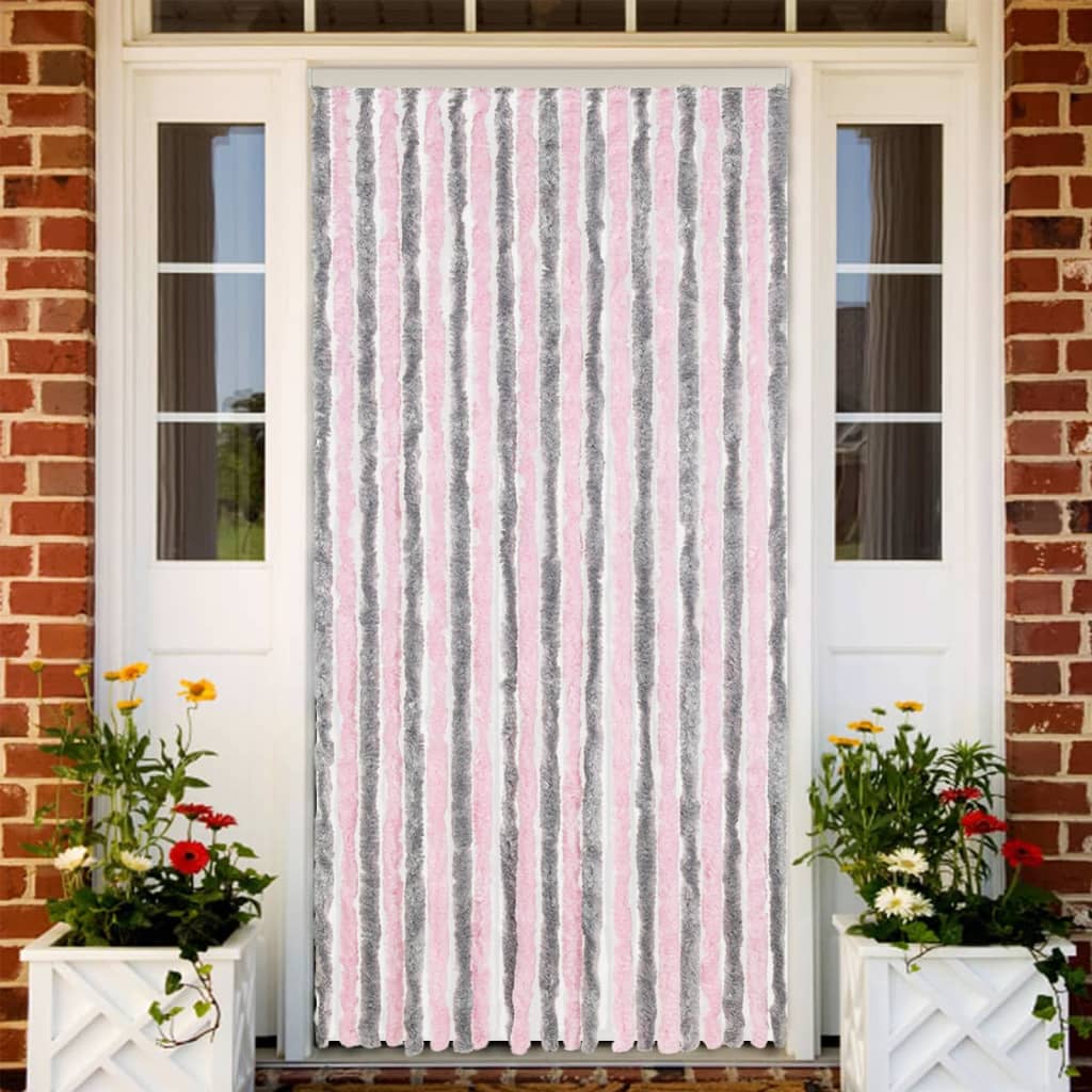flueforhæng 90x200 cm chenille sølvgrå og lyserød