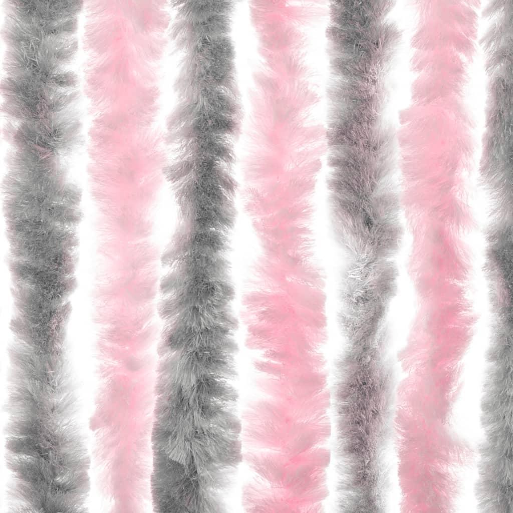 flueforhæng 90x220 cm chenille sølvgrå og lyserød