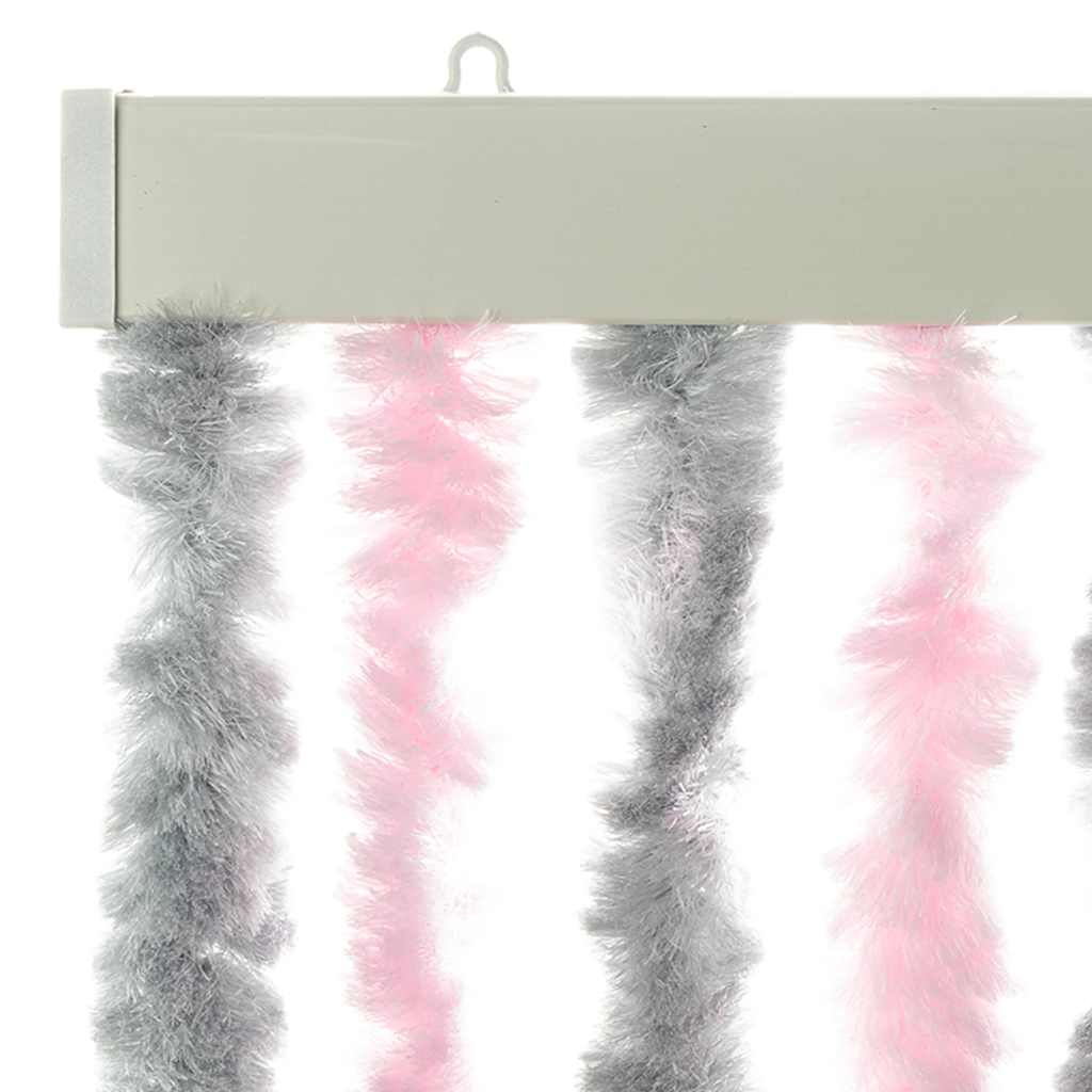 flueforhæng 100x200 cm chenille sølvgrå og lyserød