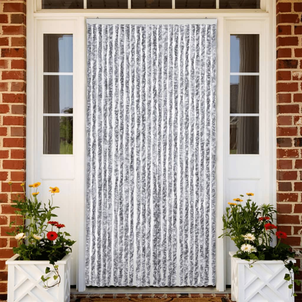 flueforhæng 100x230 cm chenille grå og hvid
