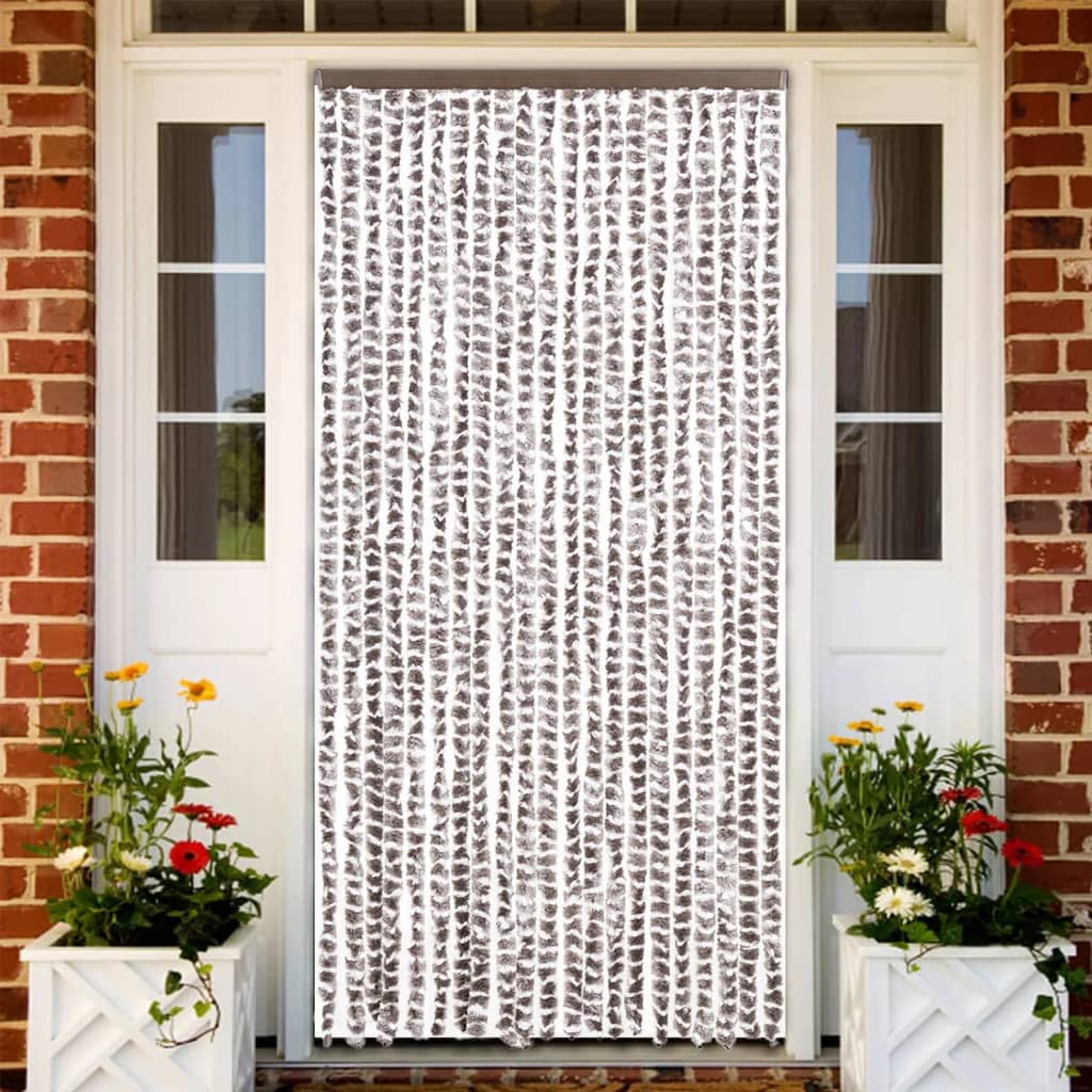 flueforhæng 90x200 cm chenille gråbrun og hvid