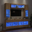 væghængt tv-møbel 6 dele med LED-lys sonoma-eg