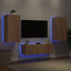 væghængt tv-møbel 3 dele med LED-lys sonoma-eg