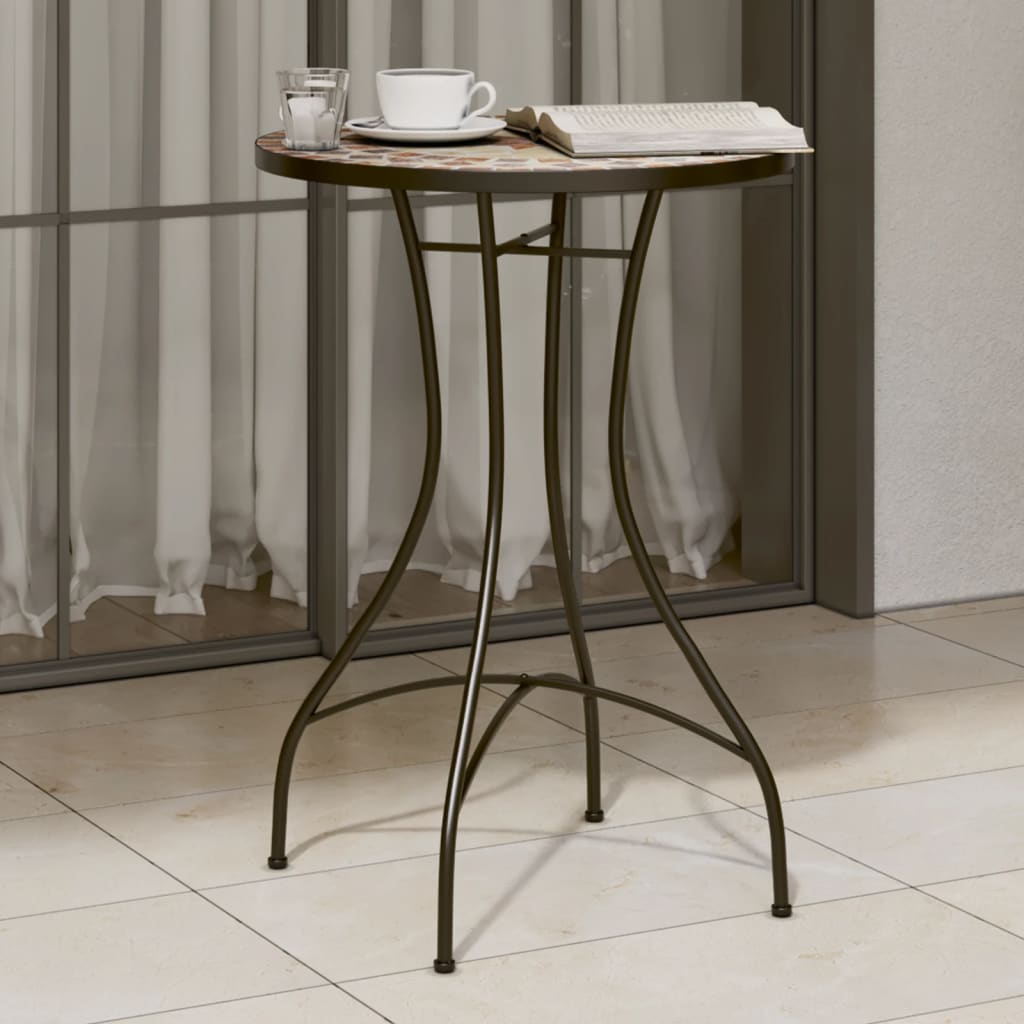 bistrobord mosaikdesign Ø50x70 cm keramik terracotta og hvid billede