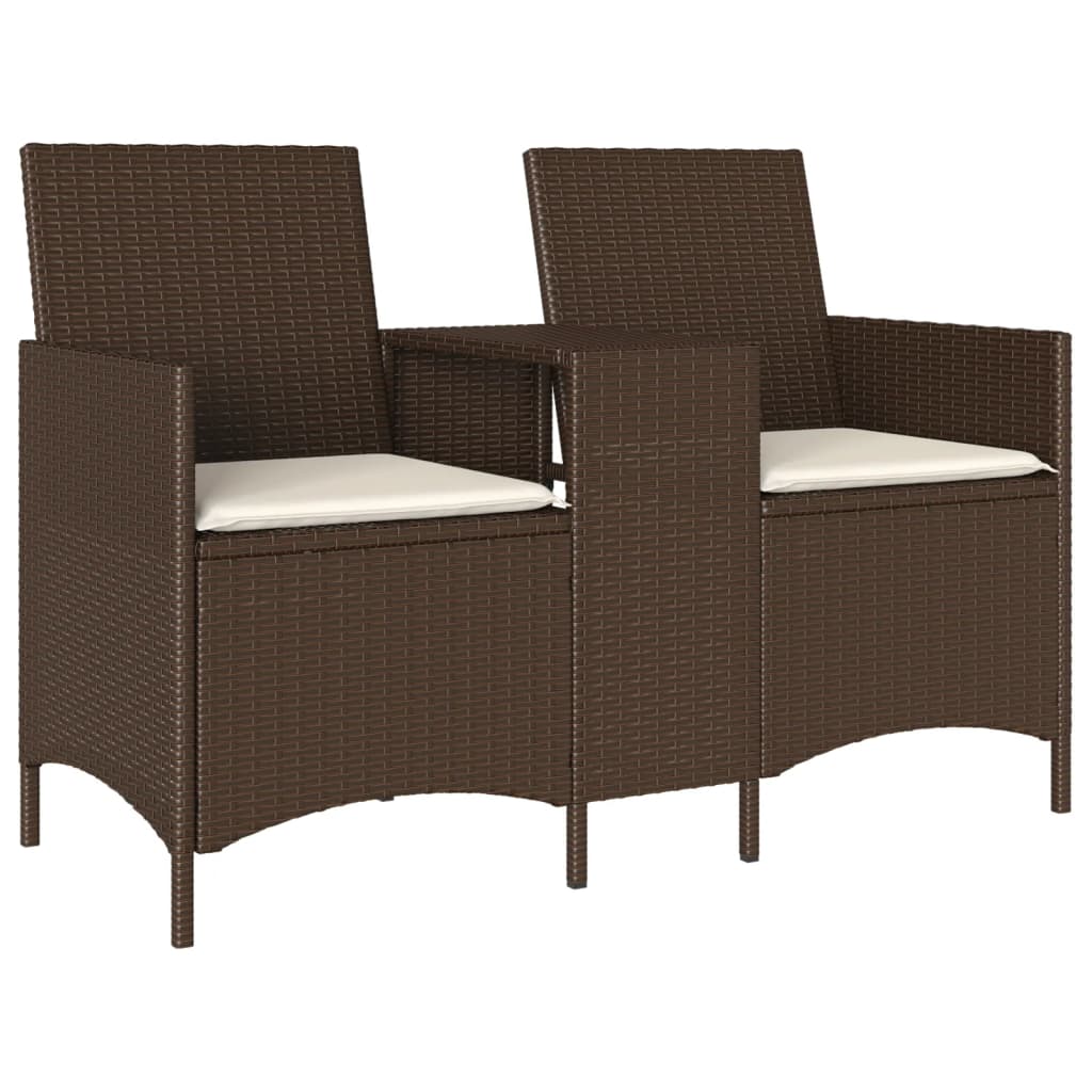 2-personers havesofa med bord og hynder polyrattan brun