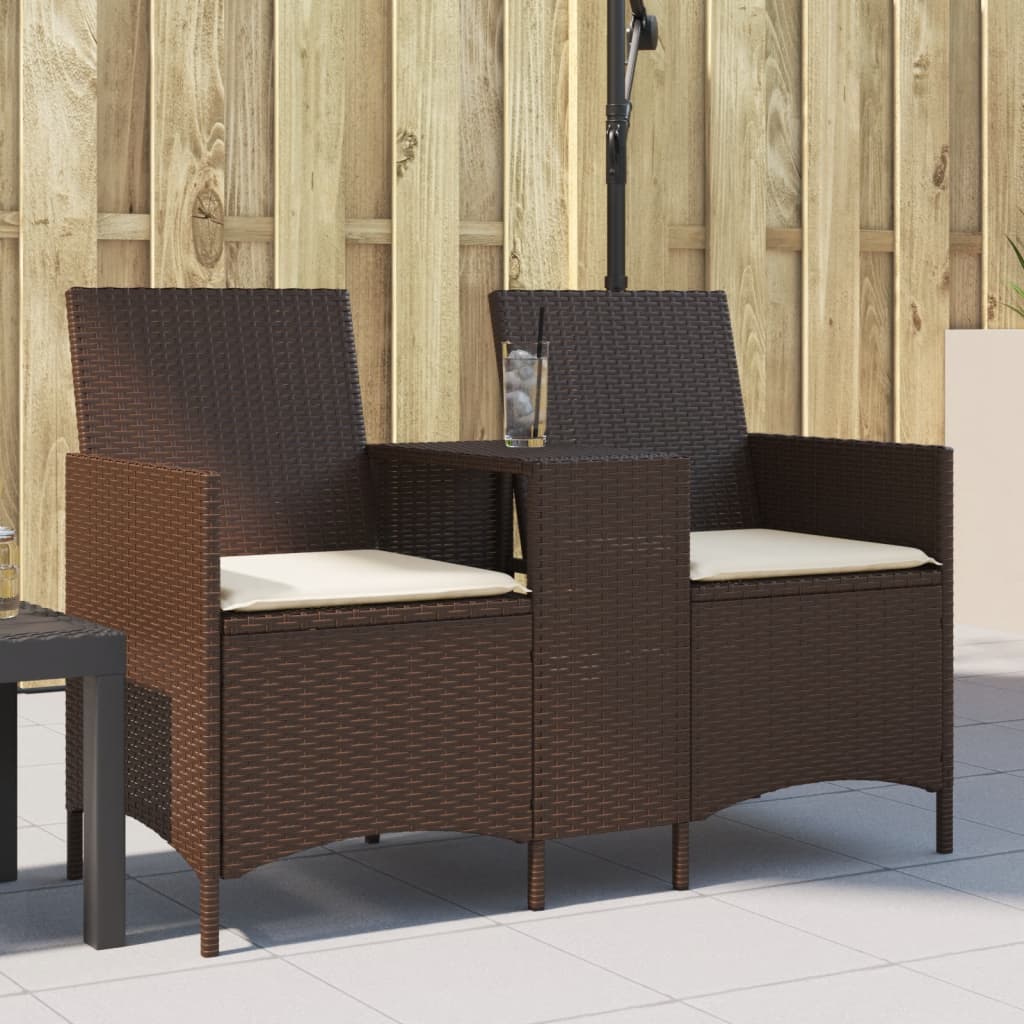 2-personers havesofa med bord og hynder polyrattan brun