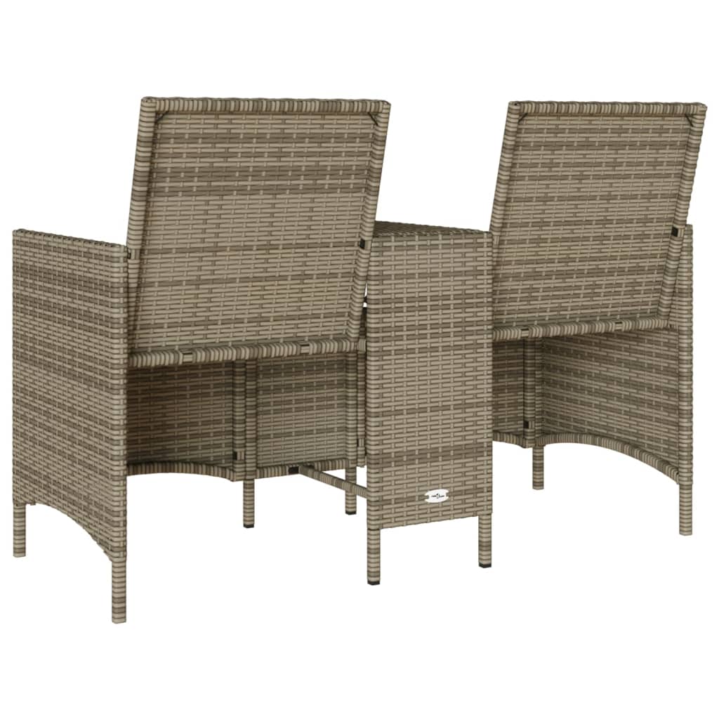 2-personers havesofa med bord og hynder polyrattan grå
