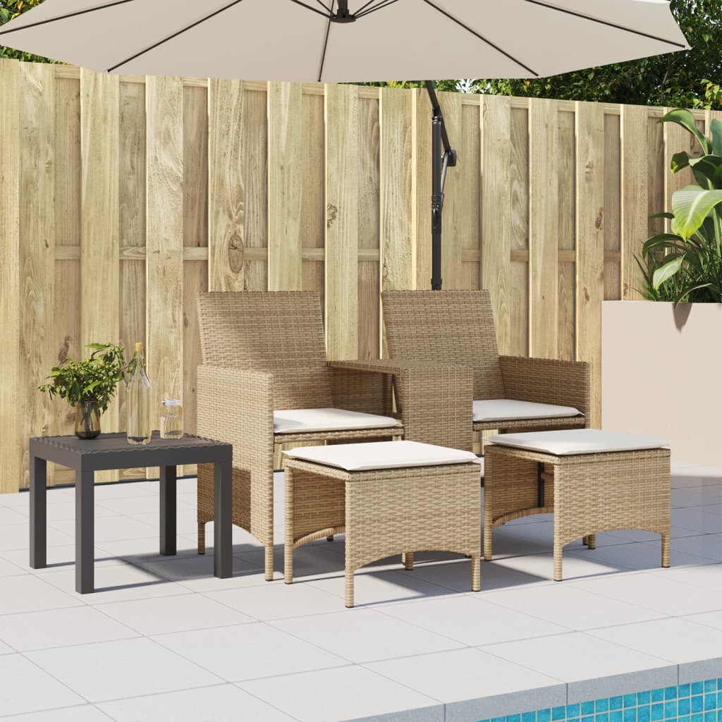 2-personers havesofa med bord og skamler polyrattan beige