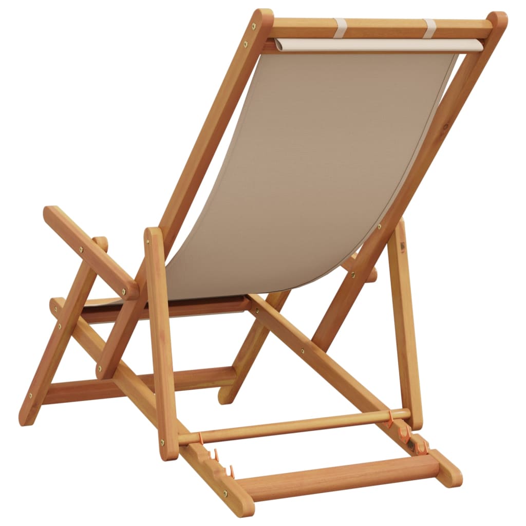 strandstol foldbar massivt eukalyptustræ og stof beige