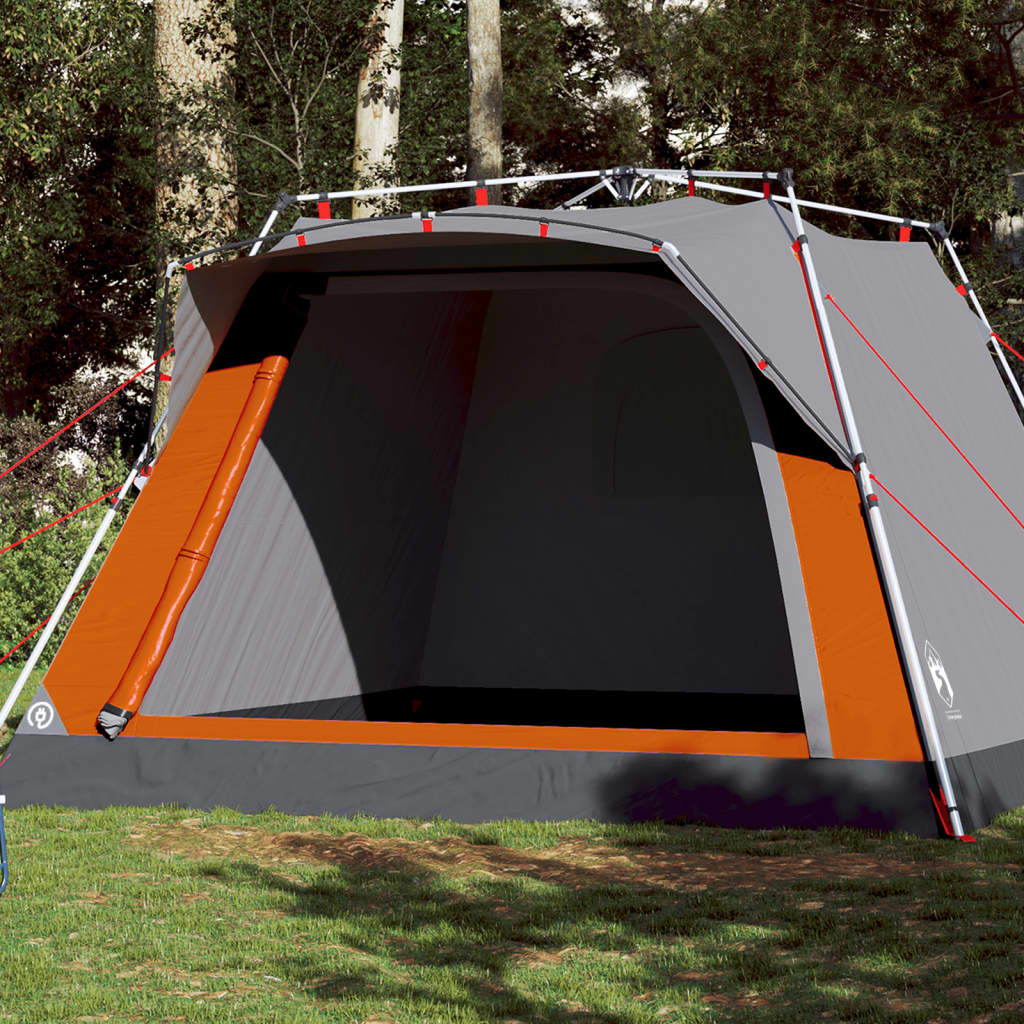 4-personers campingtelt quick-release grå og orange billede