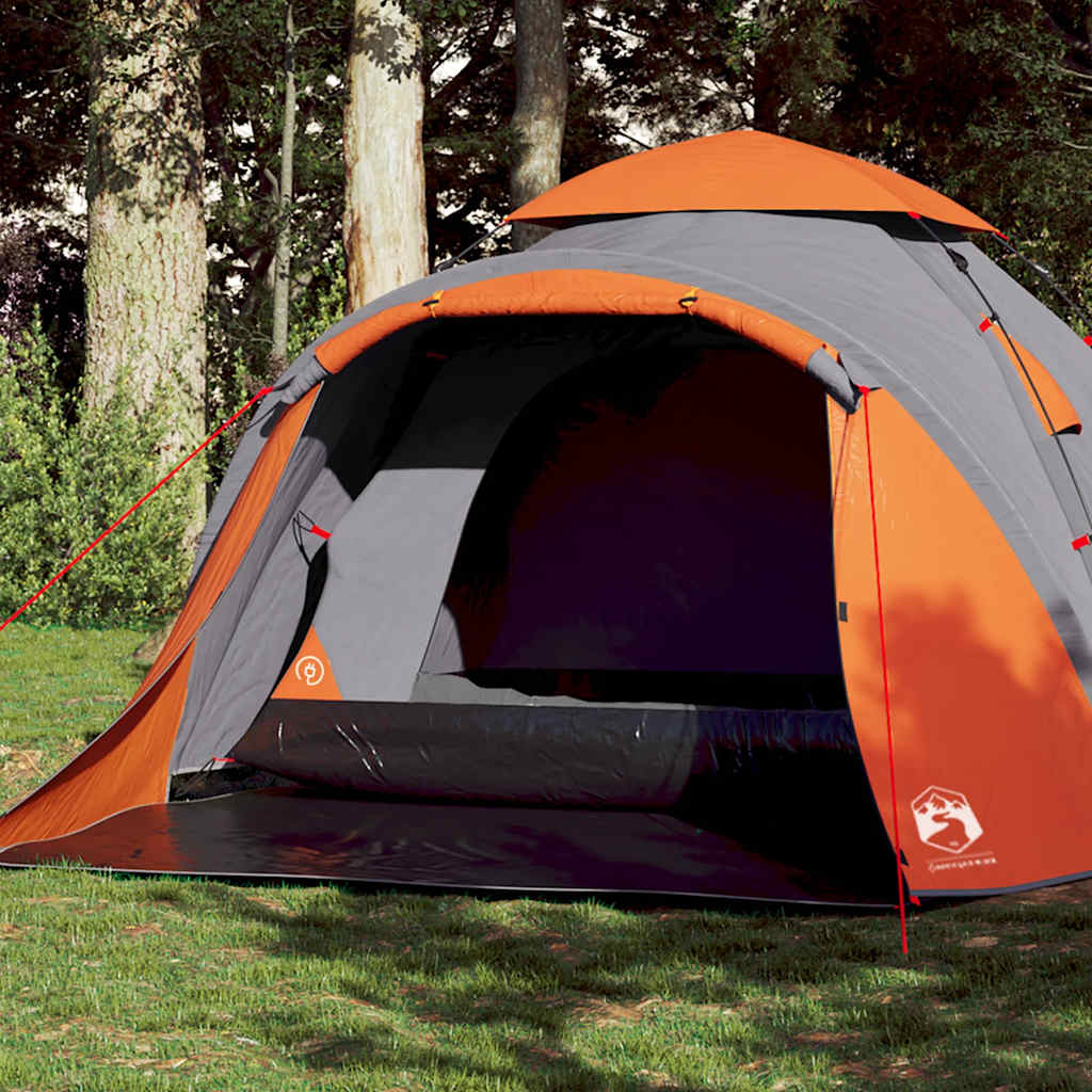3-personers campingtelt kuppel quick-release grå og orange billede