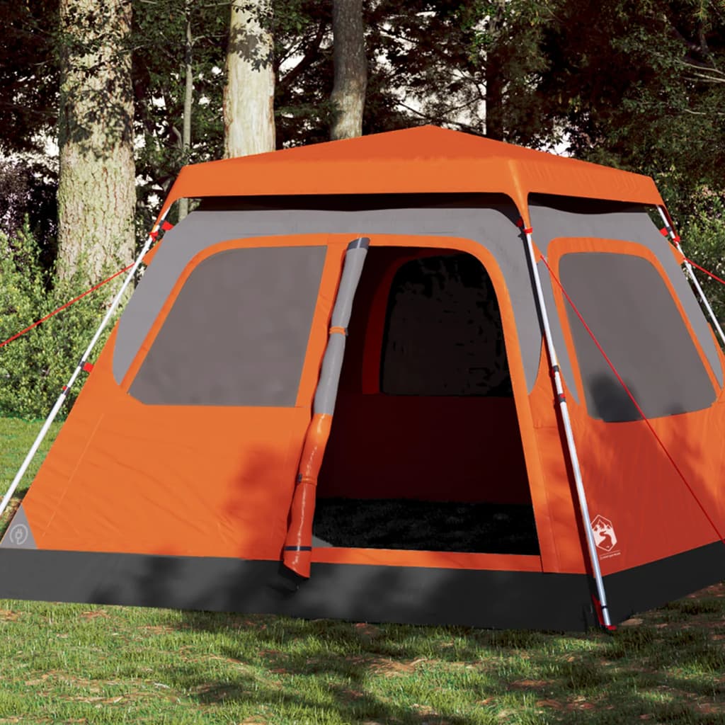 4-personers campingtelt kuppel quick-release grå og orange billede