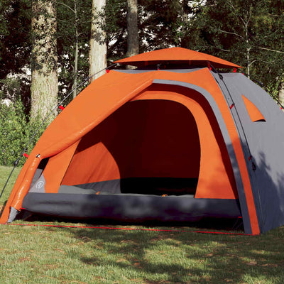 4-personers campingtelt kuppel quick-release grå og orange