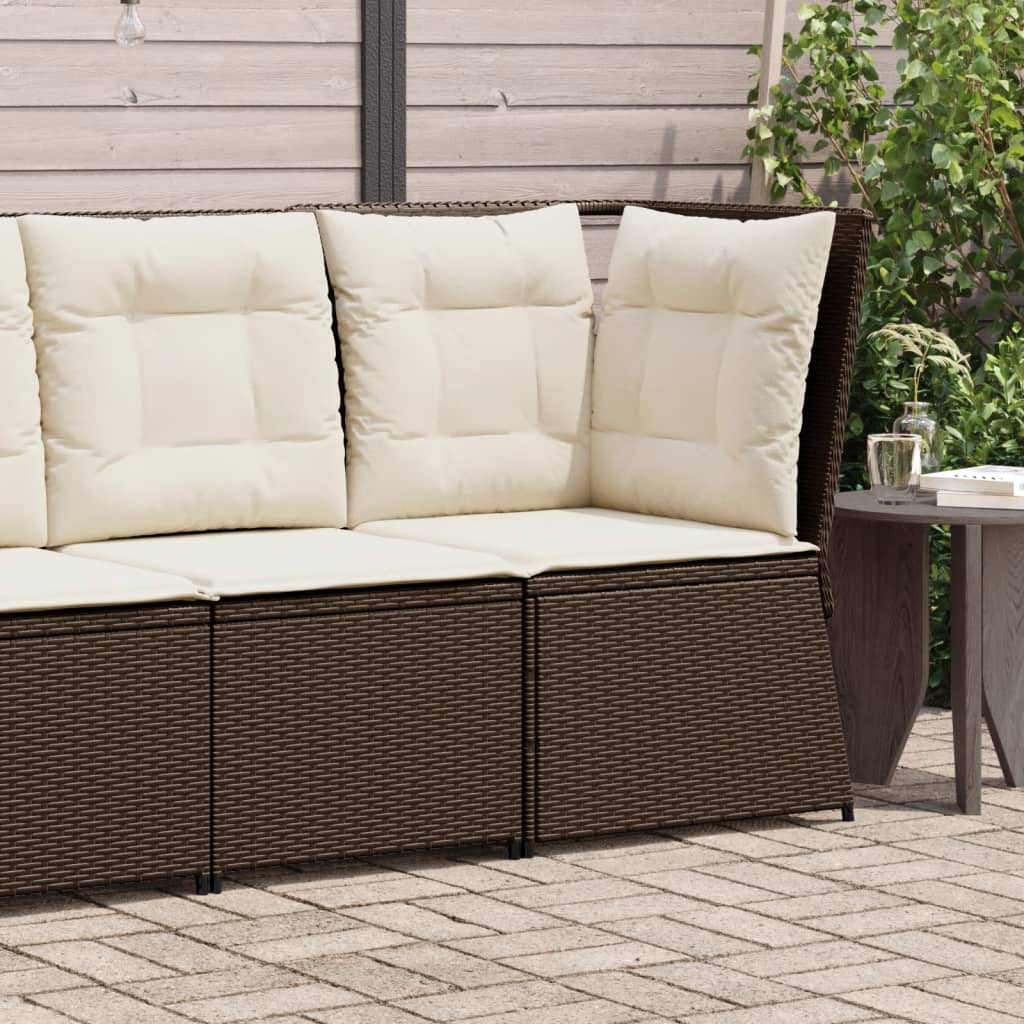 hjørnemodul til havesofa med hynder polyrattan brun billede