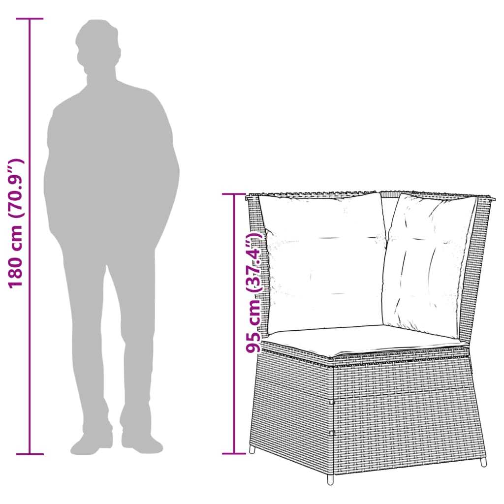 havesofahjørne med hynder sort polyrattan