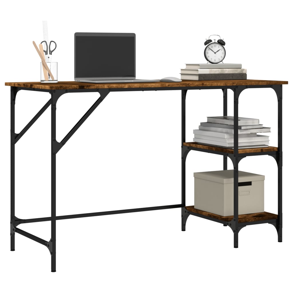 skrivebord 120x50x75 cm metal og konstrueret træ røget eg