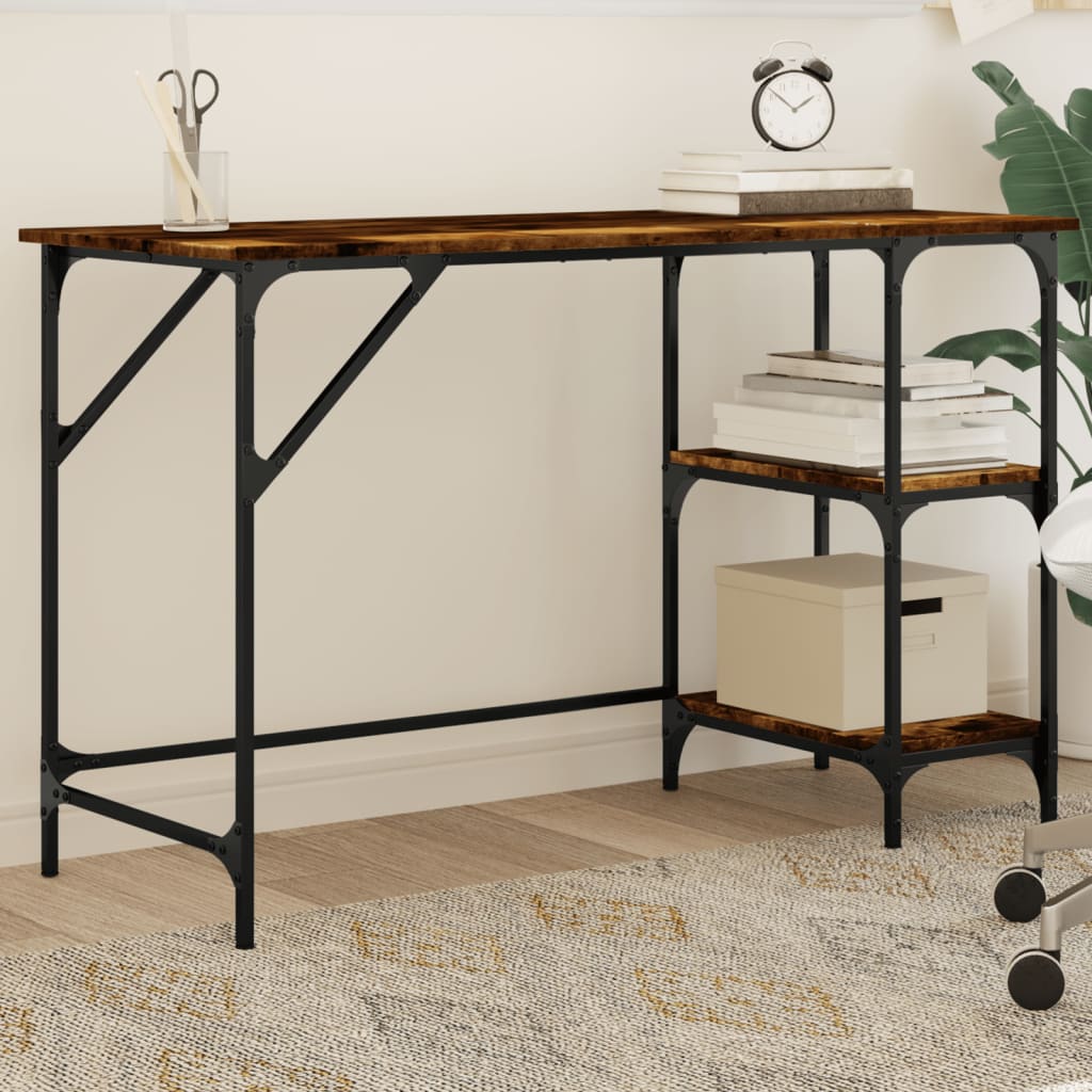 skrivebord 120x50x75 cm metal og konstrueret træ røget eg