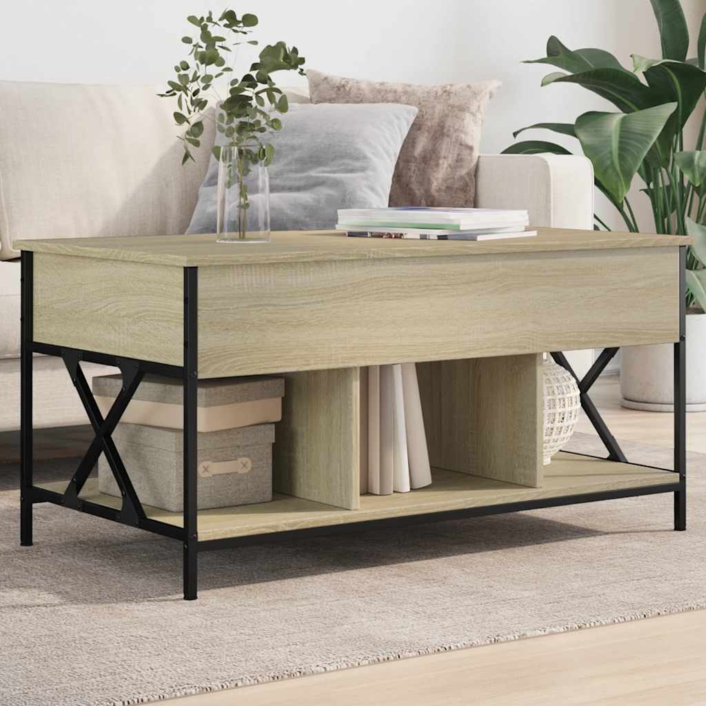 sofabord 100x55x50 cm konstrueret træ og metal sonoma-eg