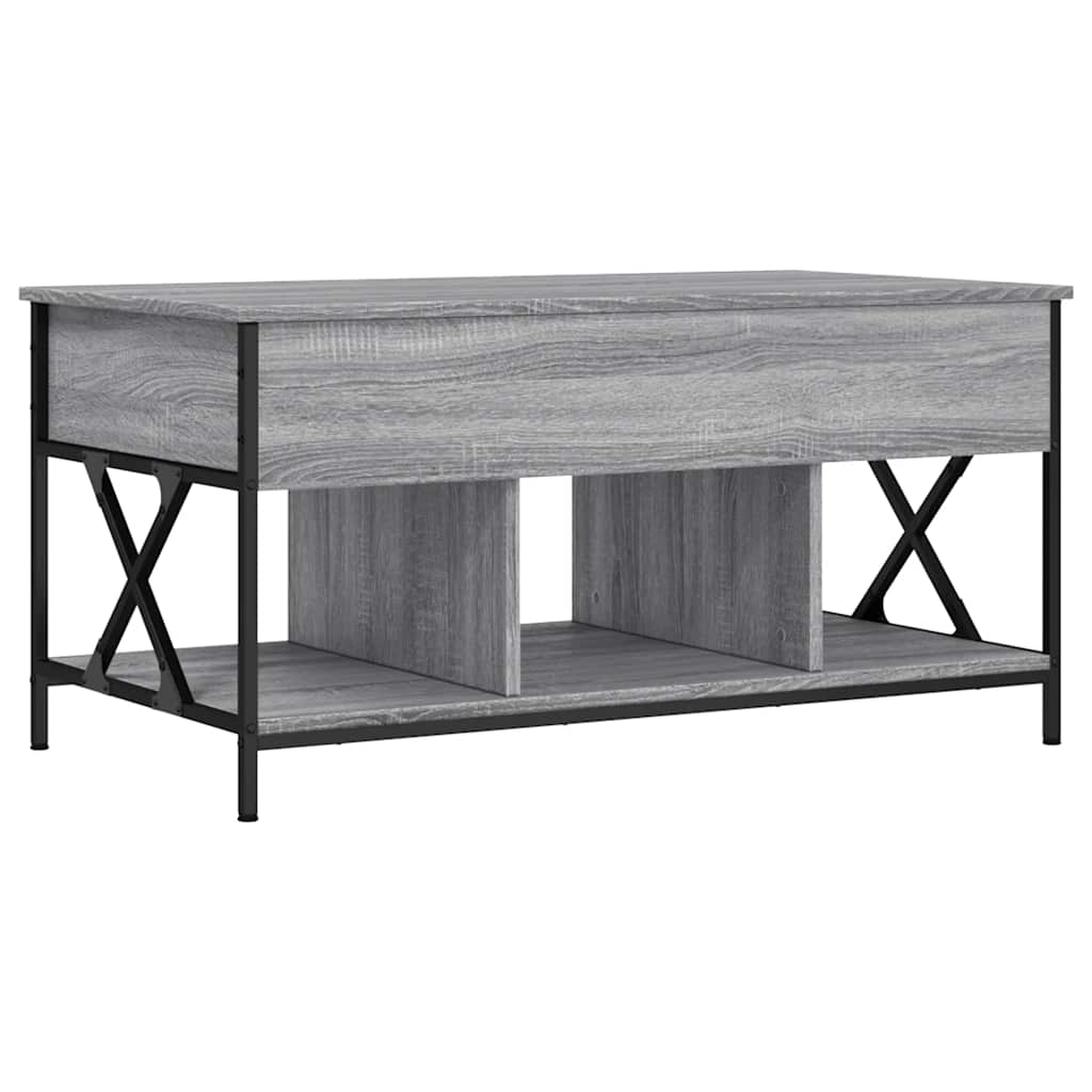 sofabord 100x55x50 cm konstrueret træ og metal grå sonoma-eg