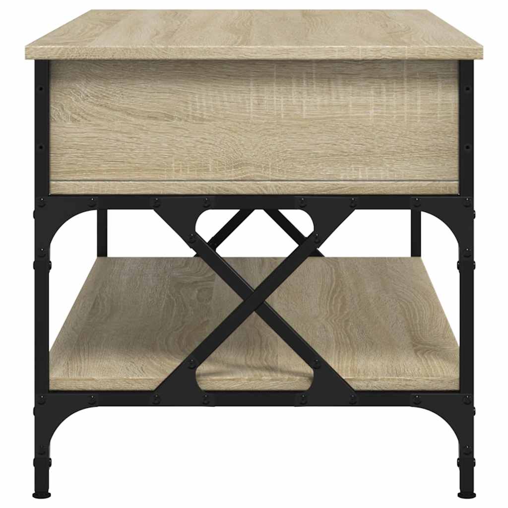 sofabord 100x50x50 cm konstrueret træ og metal sonoma-eg