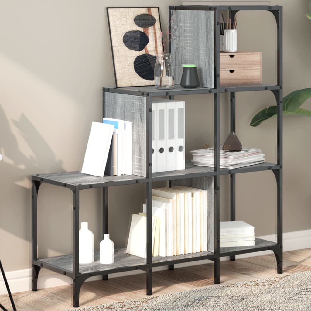 bogreol 92x30x102 cm konstrueret træ og metal grå sonoma-eg billede