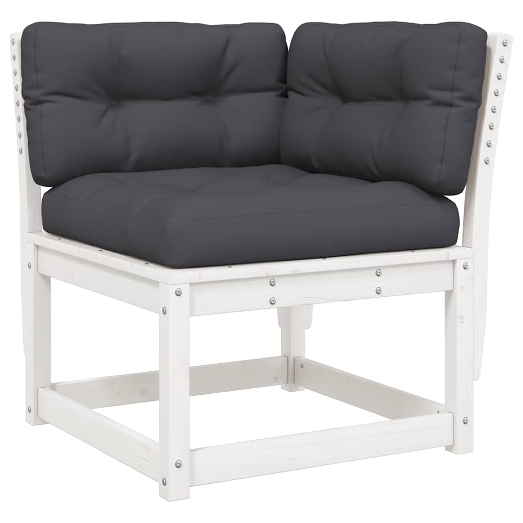 sofasæt til haven 3 dele med hynder massivt fyrretræ hvid