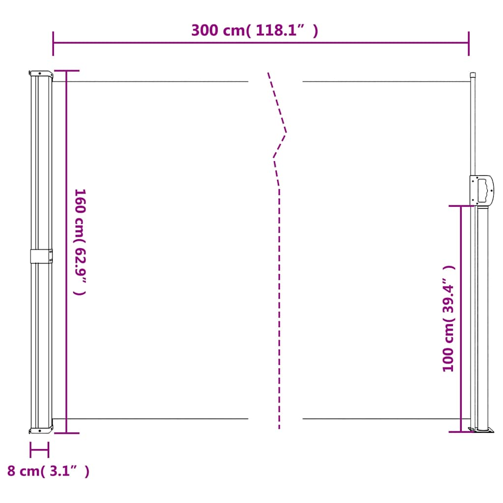 sammenrullelig sidemarkise 160x300 cm gråbrun