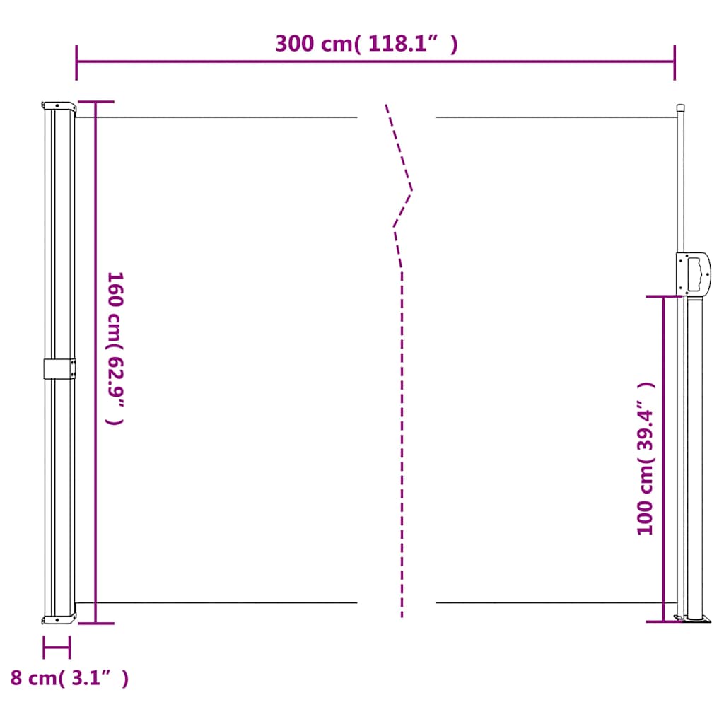 udtrækkelig sidemarkise antracit 160x300 cm