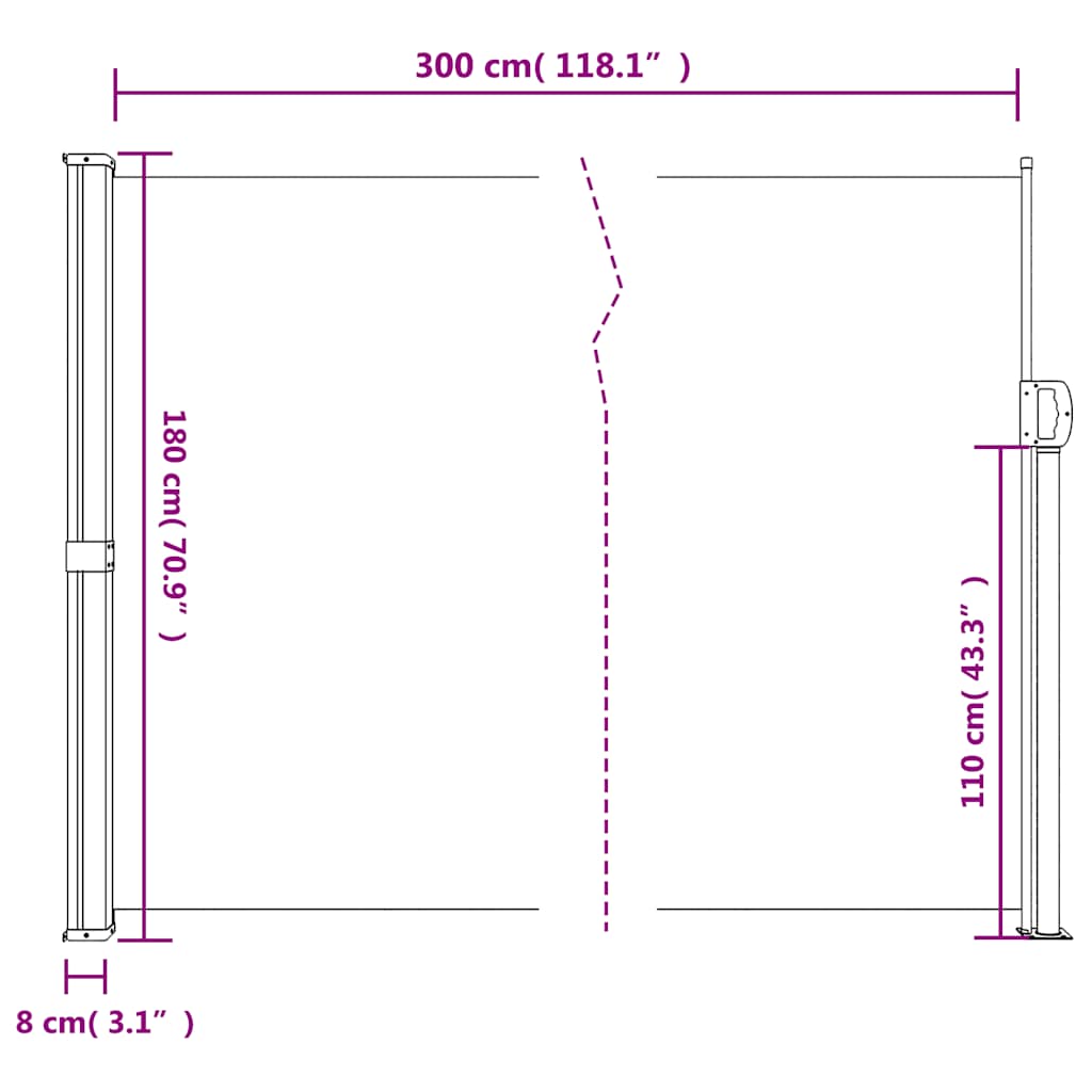 sammenrullelig sidemarkise 180x300 cm beige