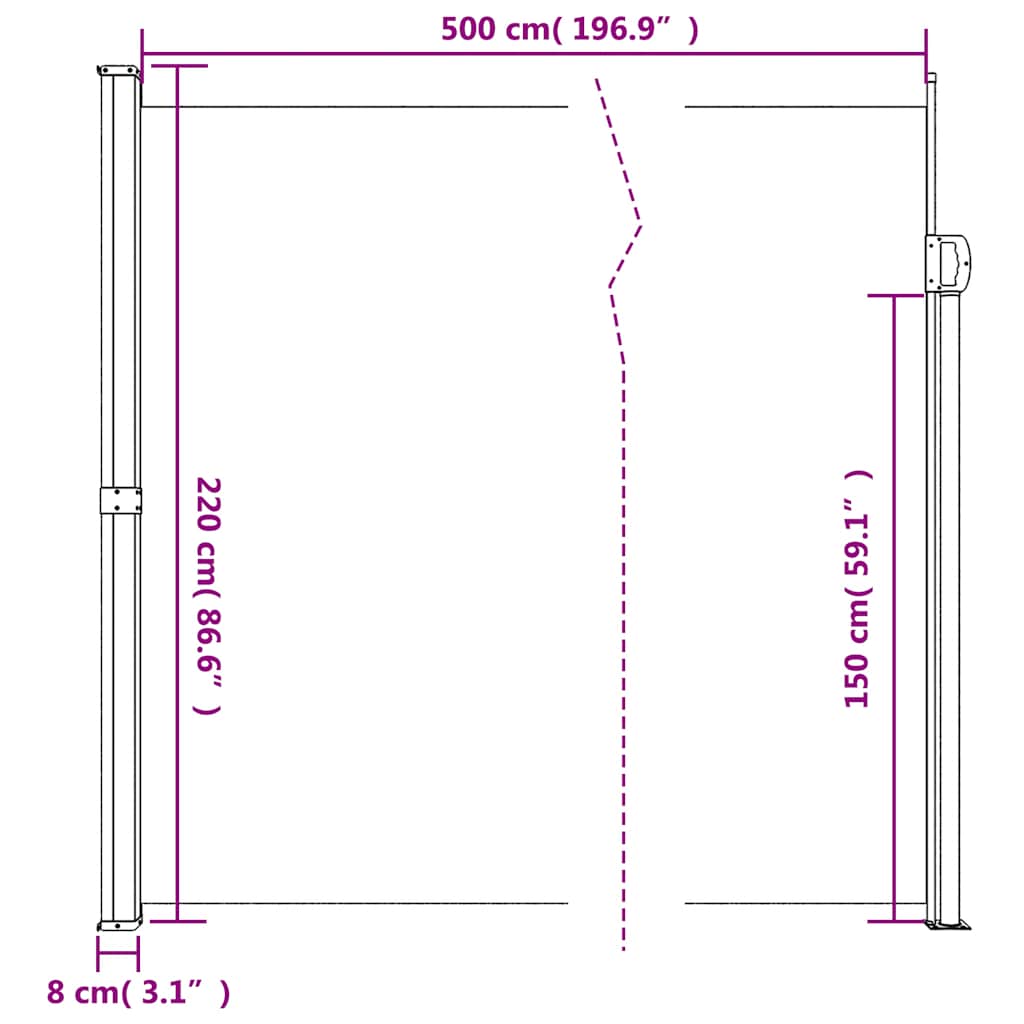 sammenrullelig sidemarkise 220x500 cm gråbrun