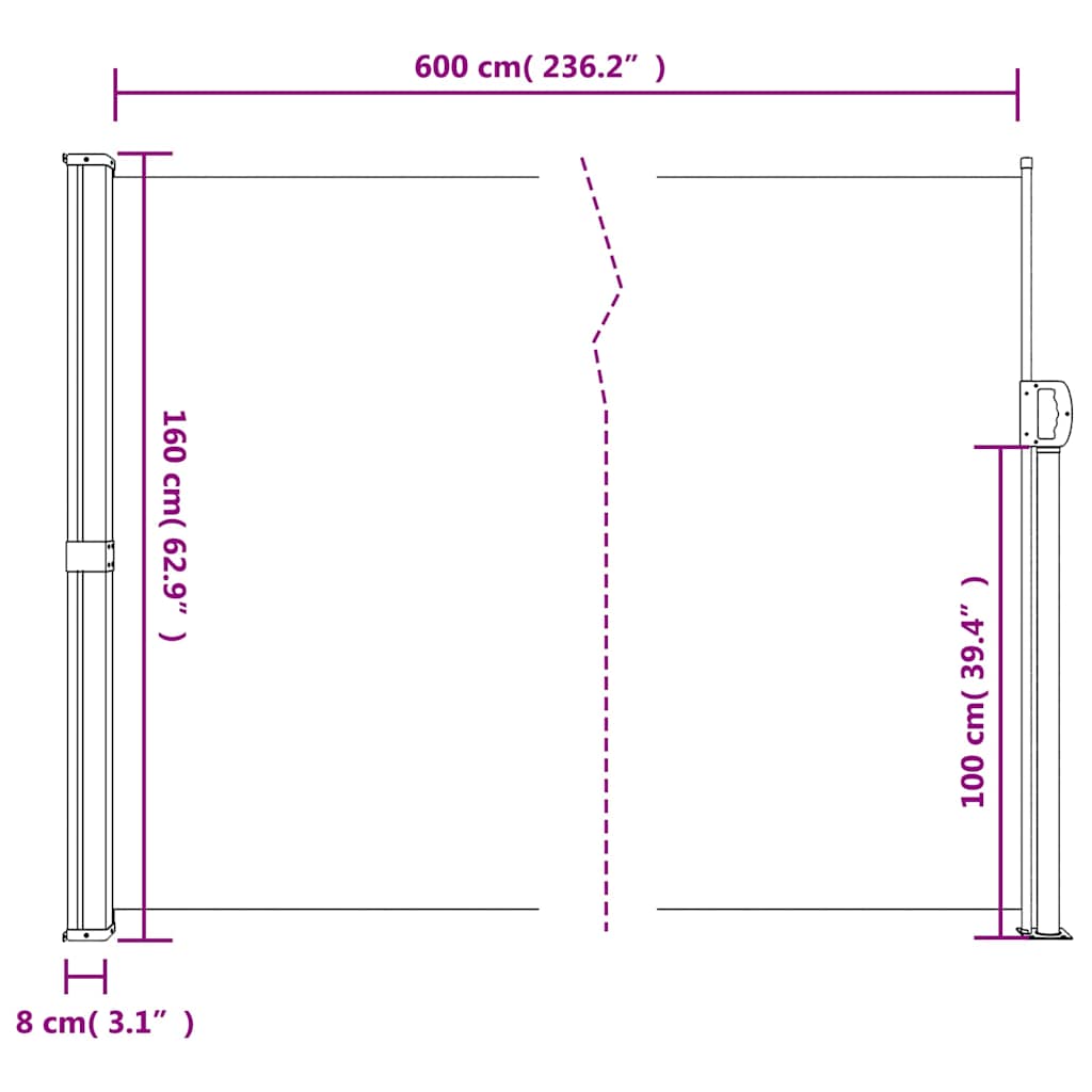 sammenrullelig sidemarkise 160 x 600 cm beige
