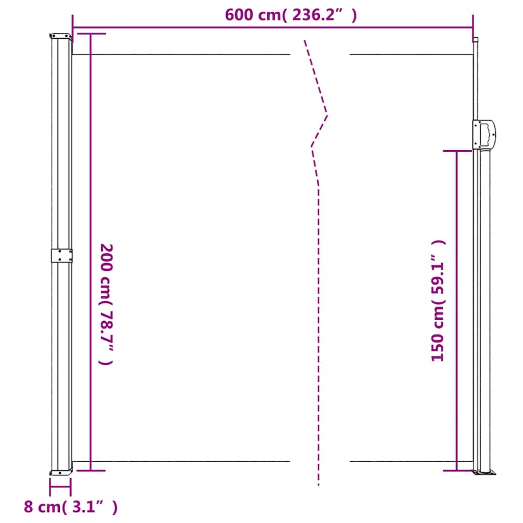 sammenrullelig sidemarkise 200x600 cm brun