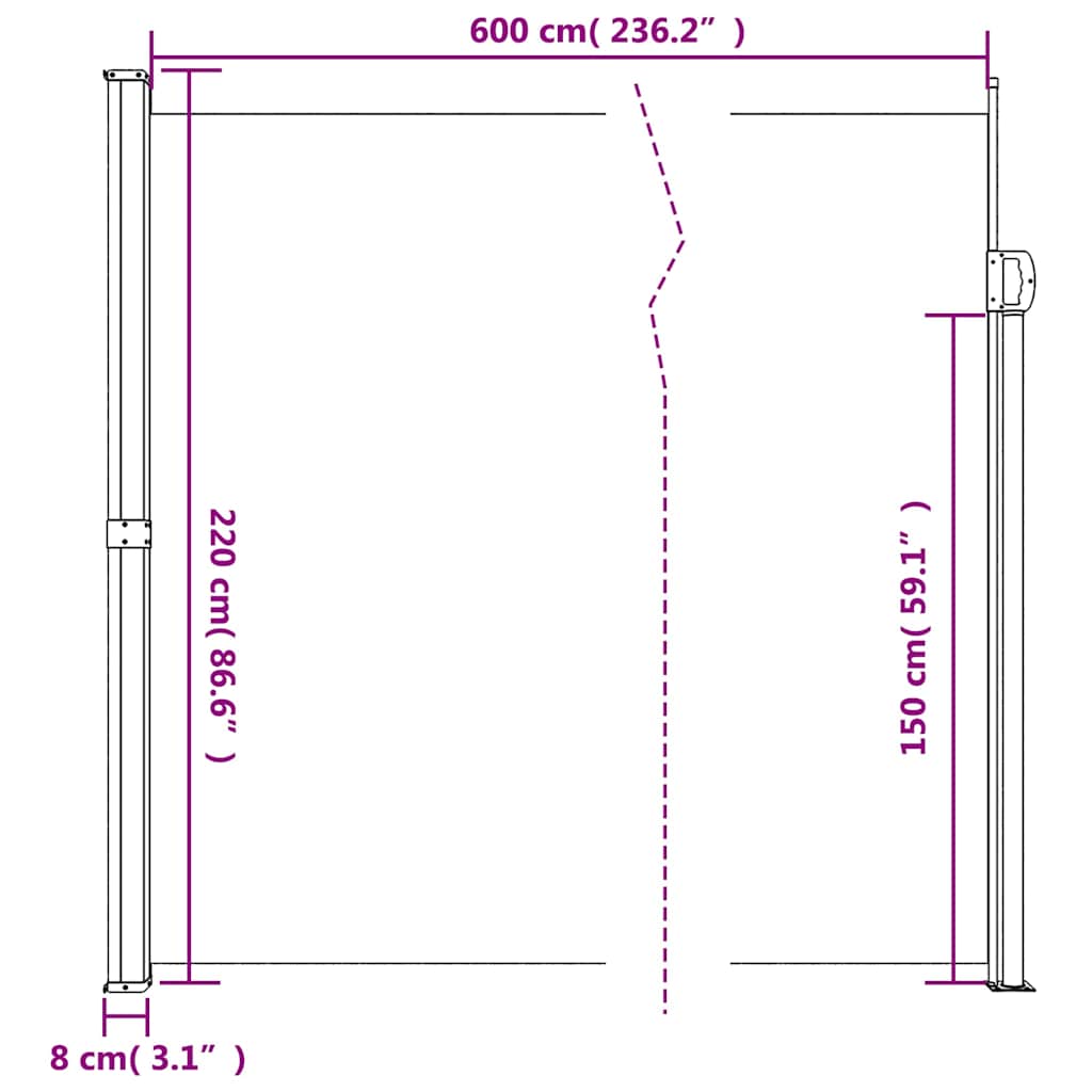 sammenrullelig sidemarkise 220x600 cm sort