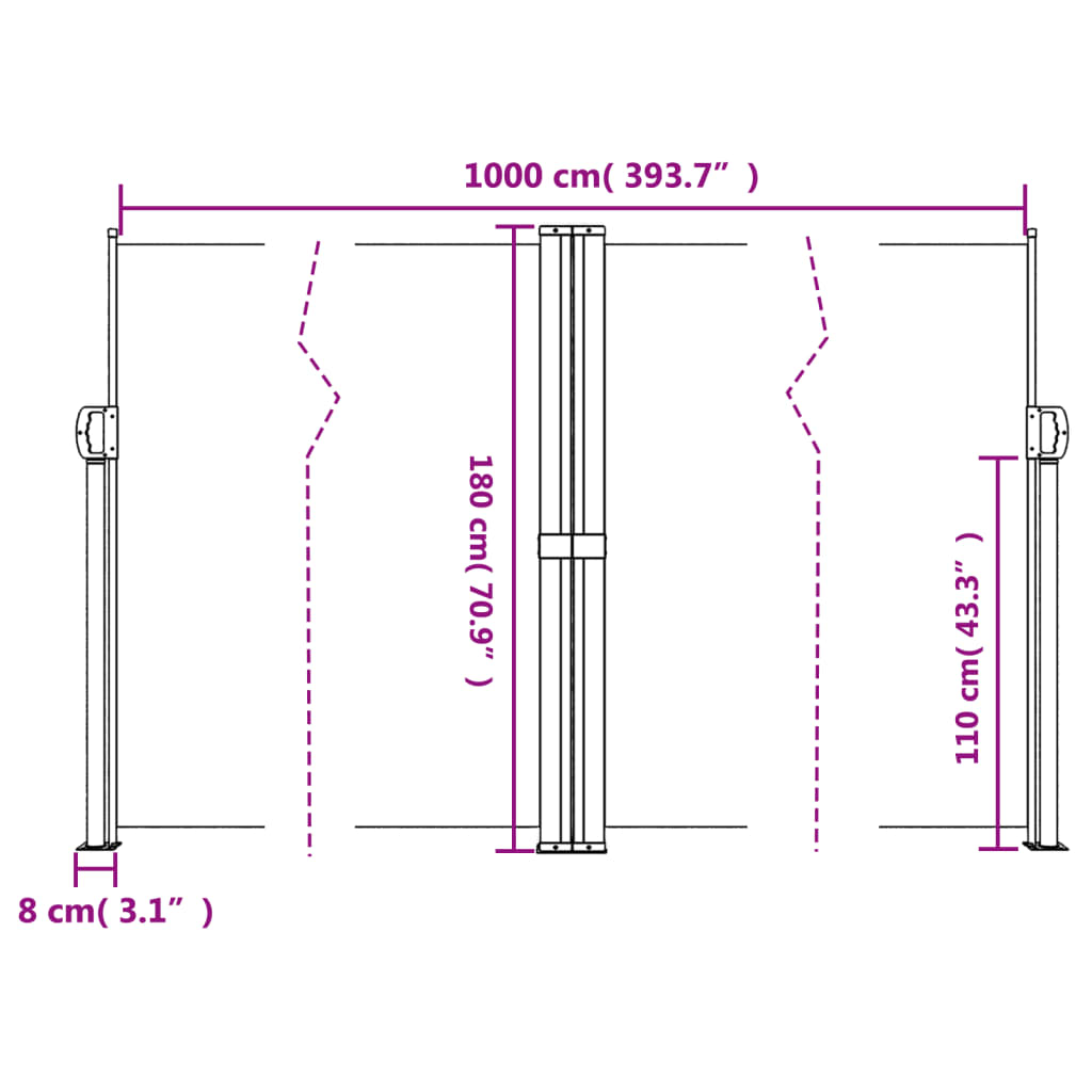 sammenrullelig sidemarkise 180x1000 cm blå