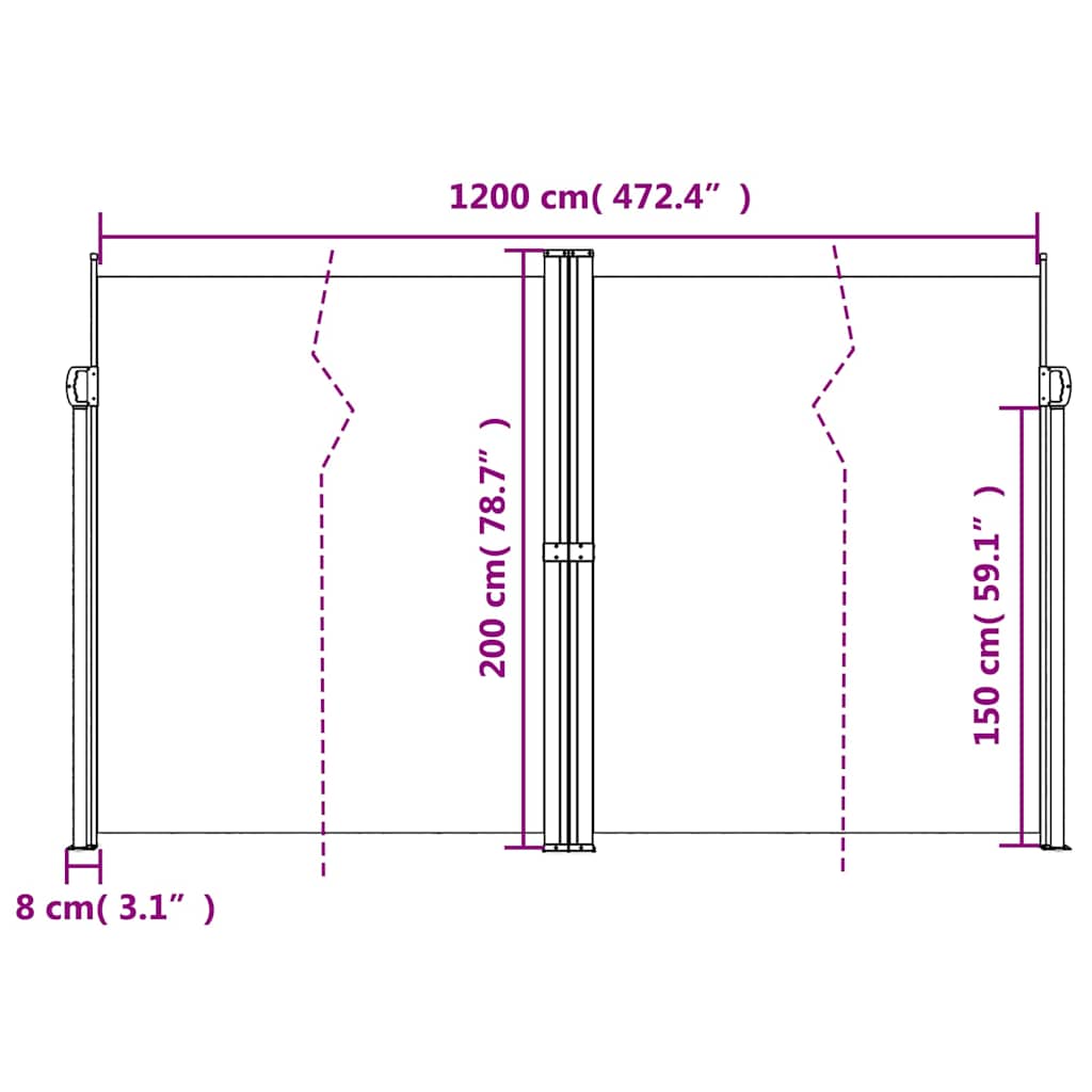 sammenrullelig sidemarkise 200x1200 cm antracitgrå