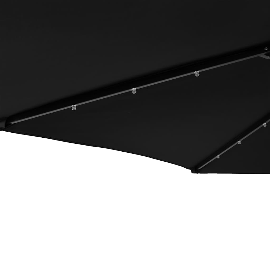parasol med LED-lys og stålstang 225x225x212 cm sort
