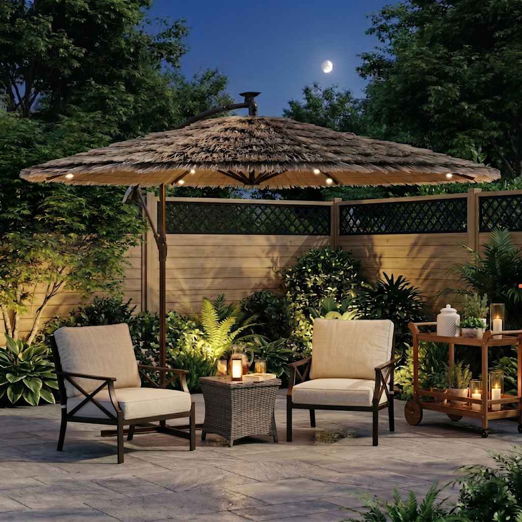 haveparasol med LED-lys og stålstang 246x246x230 cm brun