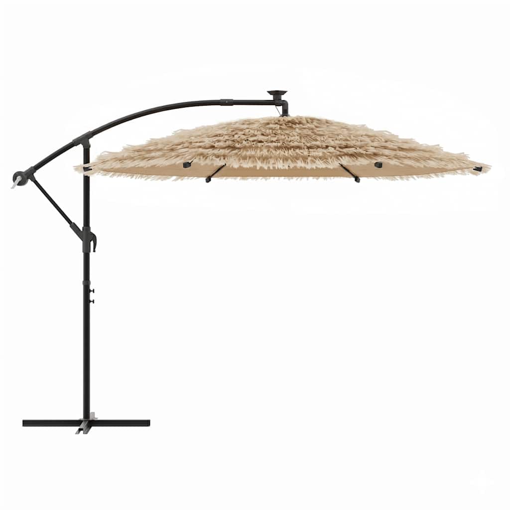 haveparasol med LED-lys og stålstang 246x246x230 cm brun